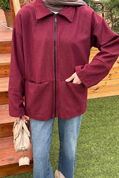 lamelif Μπουφάν Hijab με φερμουάρ Βουργουνδίας