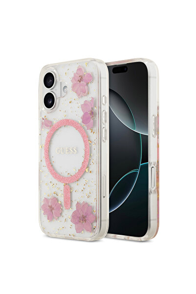 Guess غطاء متوافق مع هاتف iPhone 17، غطاء أصلي مرخص من M-safe يتميز بزهور من ...