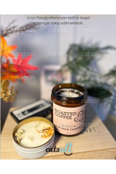 catsall 🕯️Vanilya Kokulu Kahve Dekorlu Mum | Doğal Soya Wax | El Yapımı Arom...