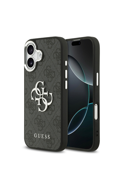 Guess iPhone 17 Case Licensed Silver Camera Frame 4g Patterned Large 4g and Text Logo Cover Black