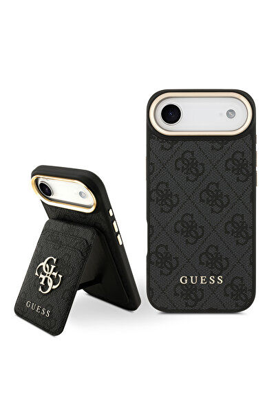 Guess iPhone 17 Air Compatible Case Licensed M-Safeli 4g Metal Big Logo Card Holder Cover Black