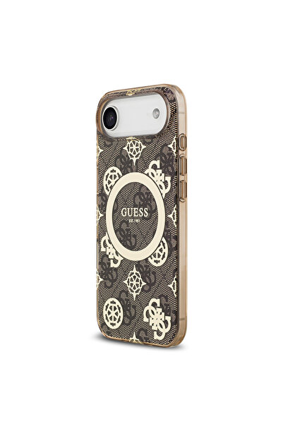 Guess iPhone 17 Air Compatible Case Licensed M-Safeli Iml Peony and 4g Patterned Classic Logo Brown