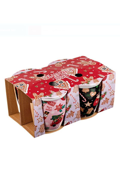 NBPRINT Set of Ceramic Mugs with Christmas Figurines & Patterns 420ml - 4pcs