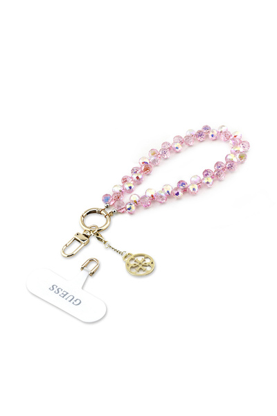 Guess Original Licensed 4g Metal Logo Crystal Stone Phone Wrist Strap Chain Pink
