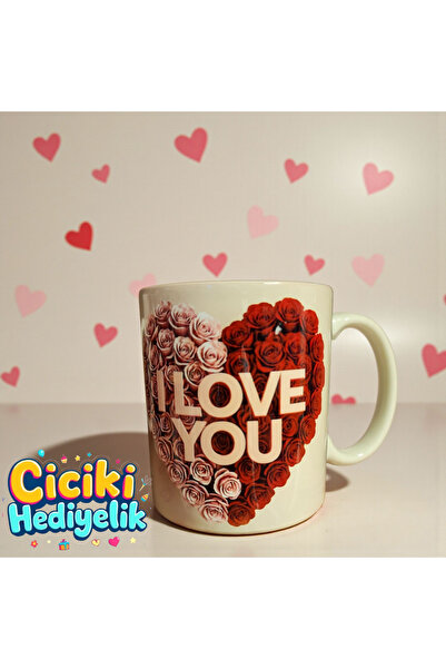 ciciki hediyelik Heart Printed 3D Design Ceramic Mug - Gift Mug