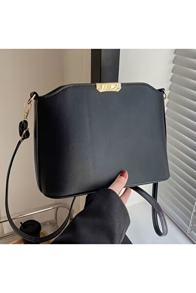 Lapiri Black Leather-Look Women's Shoulder and Crossbody Bag – Stylish Model with Gold Detail