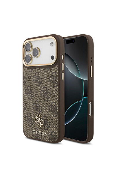 Guess iPhone 17 Pro Max Licensed 4g Text Logo Case & Screen & Lens Protector 3in1 Accessory Set Coffee
