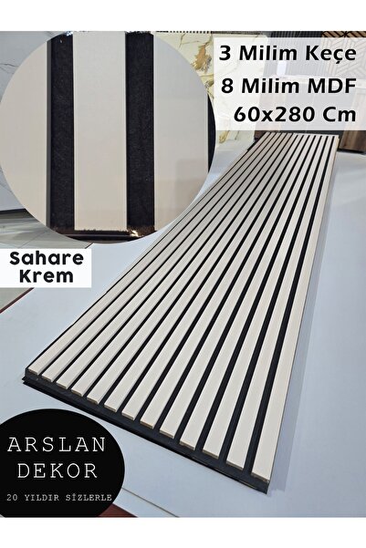 Panel 60x280 Sahare Krem Akustik | Keçe Kaplamalı MDF | Modern Duvar Paneli