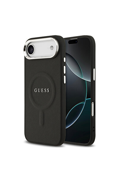 Guess iPhone 17 Air Compatible Case Licensed M-Safe Featured Classic Text Logo Pu Leather Cover Black