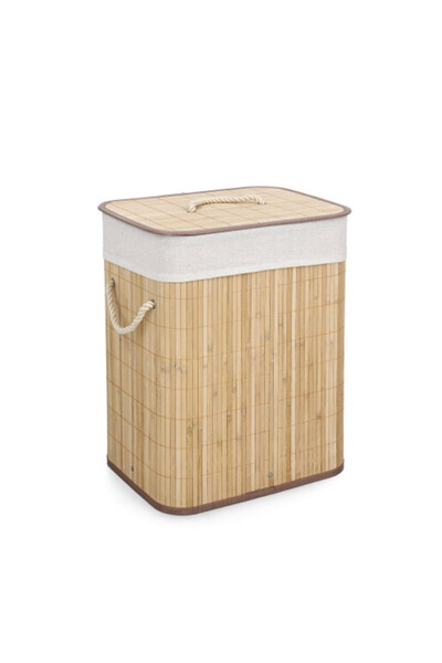 Bizzotto Bamboo laundry basket textile white Nanda 40x30x50h