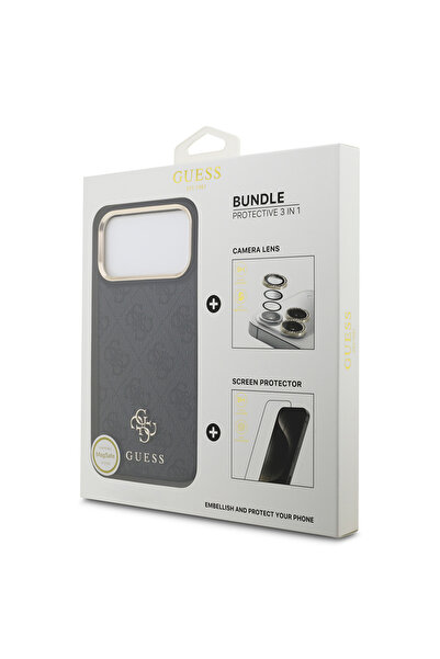 Guess iPhone 17 Pro Max Licensed 4g Text Logo Case & Screen & Lens Protector 3in1 Accessory Set Black