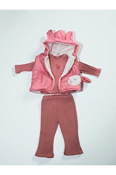 MİLAYS LİFE HOME COLLECTİON Baby Girl 3-Piece Set with Rabbit Embroidery and Pockets, 100% Cotton. Welsoft Lamb Lining Inside the Coat