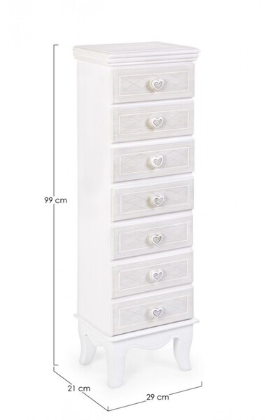 Bizzotto Charlene 7-drawer chest in patinated white wood 29 x 21 x 99 cm