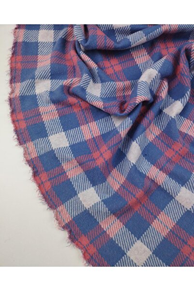 Kumaş Parça Mavi Beyaz Pembe Ekoseli Örme Kumaş En: 150 cm