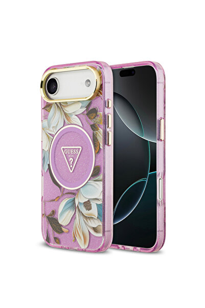 Guess غطاء حماية لهاتف آيفون 17 إير مرخص من إم-سافيلي بنمط زهور لامع مع إطار ...