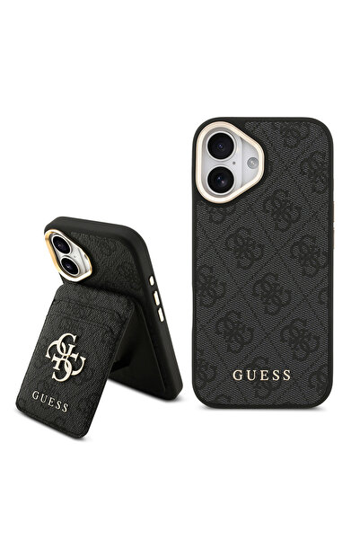 Guess iPhone 17 Compatible Case Licensed M-Safe Featured 4g Metal Large Logo Card Holder Cover Black