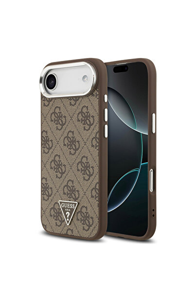 Guess iPhone 17 Air Case Licensed M-Safeli Silver with Camera Frame Triangle Logo 4g Patterned Brown