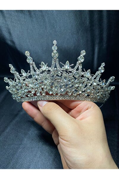 Massaltay تاج زفاف كريستالي كبير عالي اللمعان - إكسسوار للحناء والخطوبة