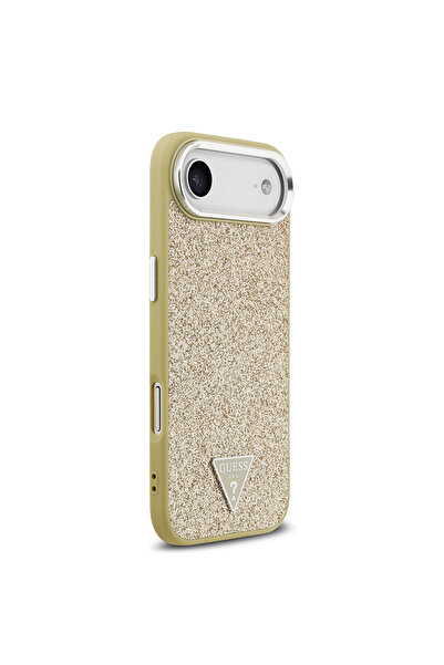 Guess iPhone 17 Air Compatible Case Licensed M-Safeli Metal Camera Frame Triangle Logo Glitter Gold