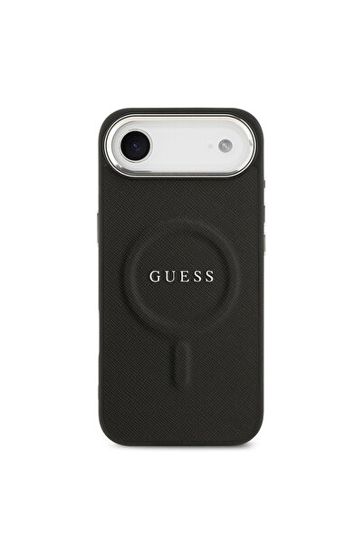 Guess iPhone 17 Air Compatible Case Licensed M-Safe Featured Classic Text Logo Pu Leather Cover Black