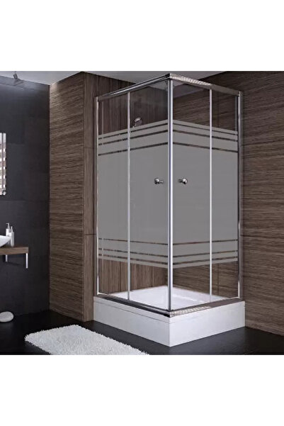 Sırduş 90x90x190 Kare Parlak Profil 06 Kumlu Cam Duş Kabini & 90x90x16 Panell...