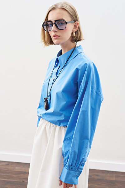 Manuka Crop Balon Form Shirt Blue