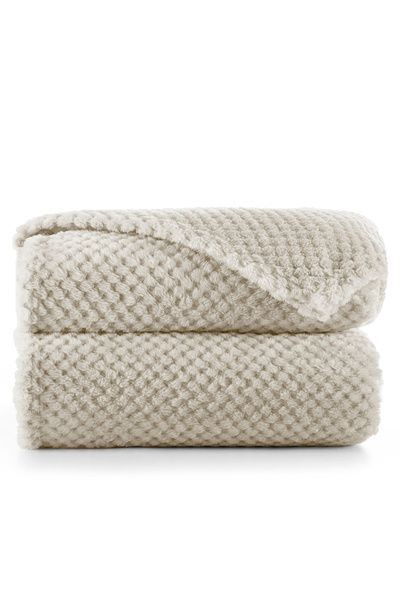 Deco King Patura in stil modern cu model jacquard in relief, Henry, 240 g/m2, 70x150 cm, cappuccino