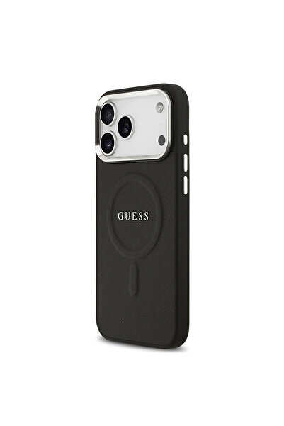 Guess iPhone 17 Pro Max Compatible Case Licensed M-Safe Featured Classic Text Logo Pu Cover Black