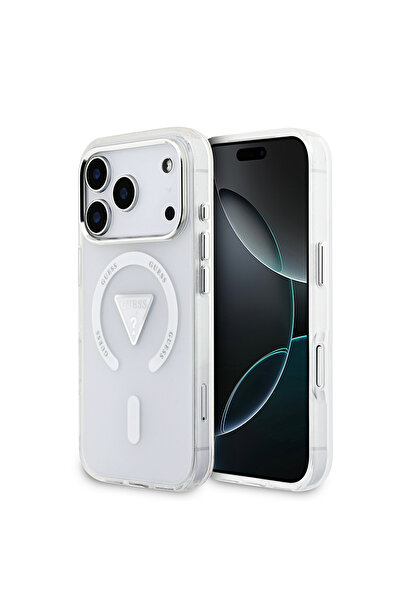 Guess iPhone 17 Pro Case Licensed M-Safeli Iml Printed Triangle Logo Transparent with Metal Camera Frame