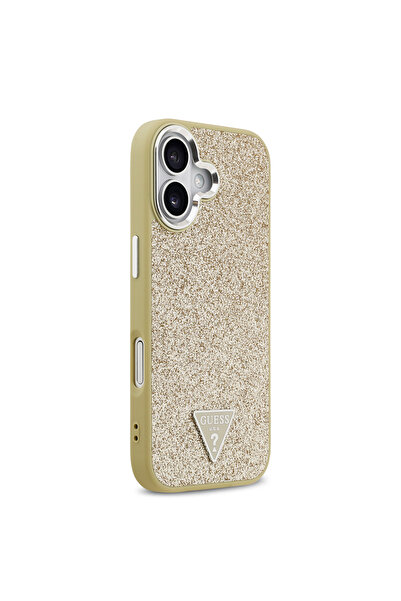 Guess iPhone 17 Compatible Case Licensed M-Safeli Metal Camera Frame Triangle Logo Glitter Gold