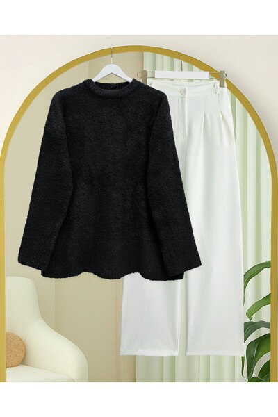 Modamorfo Round Neck Casual Soft Knit Sweater -Black