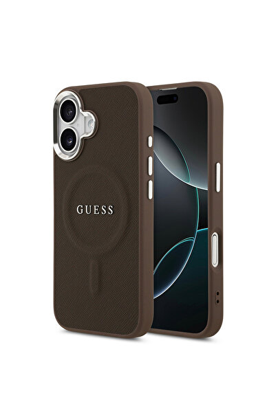 Guess iPhone 17 Compatible Case Licensed M-Safe Featured Classic Text Logo Pu Leather Cover Brown