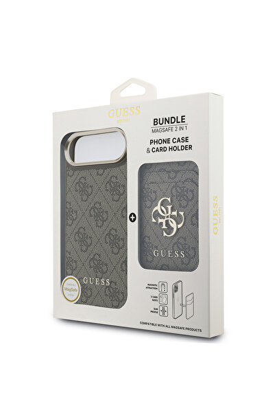 Guess iPhone 17 Air Compatible Case Licensed M-Safeli 4g Metal Big Logo Card Holder Cover Brown