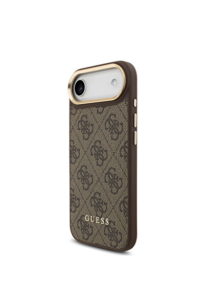 Guess iPhone 17 Air Compatible Case Licensed M-Safeli 4g Metal Big Logo Card Holder Cover Brown