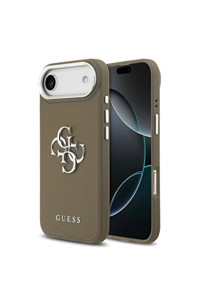 Guess iPhone 17 Air Compatible Case Original Licensed Grained 4g Metal Big Logo Cover Brown