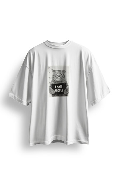 Koi Art Design تي شيرت I Hate People Cat / قصة فضفاضة للجنسين / 95% قطن عالي ...
