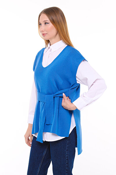 MA ananas Women's V-Neck Belted Long Knitwear Sweater