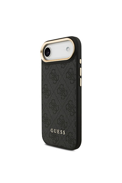 Guess iPhone 17 Air Compatible Case Licensed M-Safe Featured with Strap and 4g Logo Card Holder Cover Black