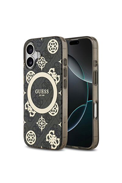 Guess iPhone 17 Compatible Case Licensed M-Safeli Iml Peony and 4g Patterned Classic Logo Cover Black