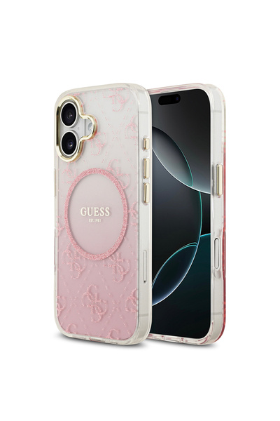Guess iPhone 17 Compatible Case Original Licensed M-Safe Featured 4g Patterned Glitter Silicone Cover Pink