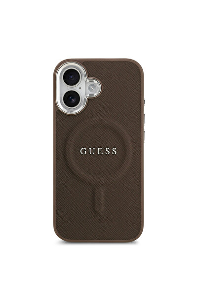 Guess iPhone 17 Compatible Case Licensed M-Safe Featured Classic Text Logo Pu Leather Cover Brown