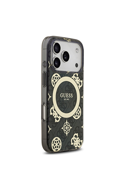 Guess iPhone 17 Pro Compatible Case Licensed M-Safeli Iml Peony and 4g Patterned Classic Logo Cover Black