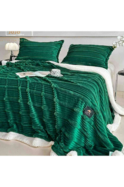 TURCIA Green 3D Artificial Rabbit Fur Blanket Set with 2 Pillowcases & Sherpa | Jo-Jo Home