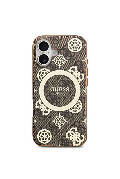 Guess iPhone 17 Compatible Case Licensed M-Safeli Iml Peony and 4g Patterned Classic Logo Brown
