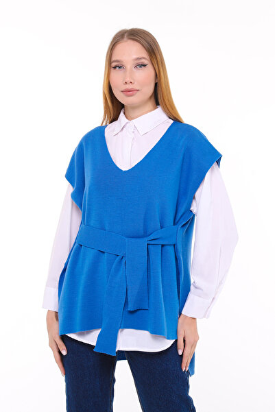 MA ananas Women's V-Neck Belted Long Knitwear Sweater