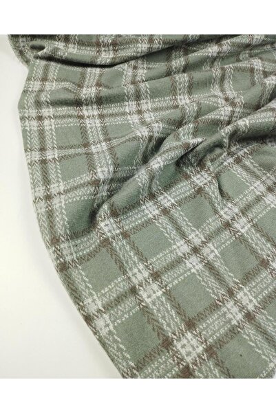 Kumaş Parça Gri Yeşil Kahve Renklerde Ekoseli Örme Kumaş En: 145 cm