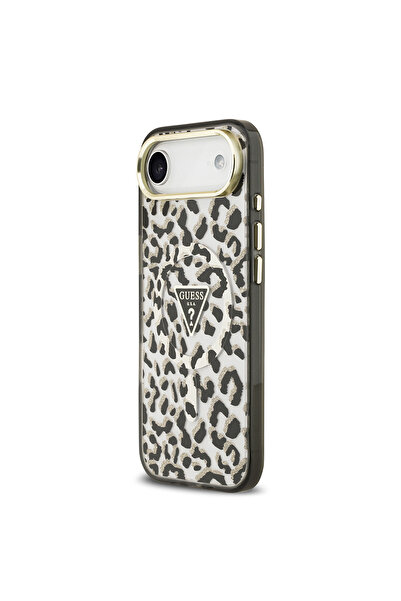 Guess iPhone 17 Air Compatible Case Licensed M-Safeli Triangle Logo Glitter Leopard Pattern Cover Black