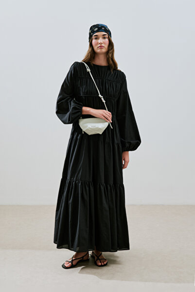 Manuka Drawstring Long Sleeve Dress Black