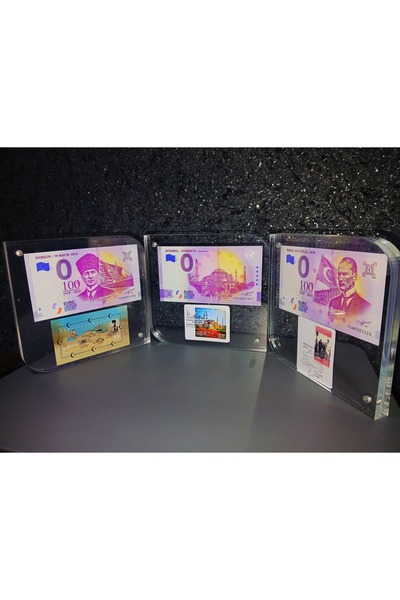 DÜZGÜN TİCARET 3 ADET ÖZEL PLEKSİ STANDINDA HATIRA 0 EURO KAĞIT PARA VE KONUL...