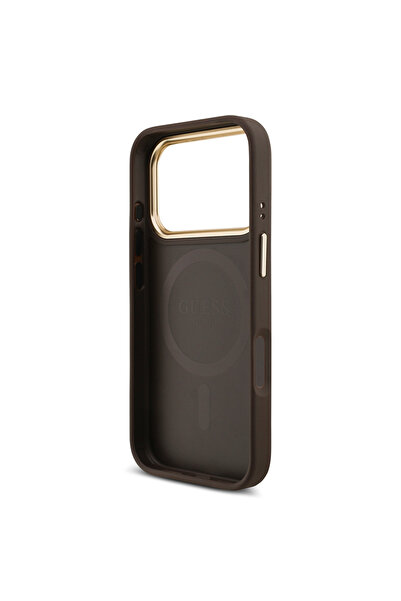 Guess iPhone 17 Pro Compatible Case Licensed M-Safeli 4g Metal Large Logo Card Holder Cover Brown